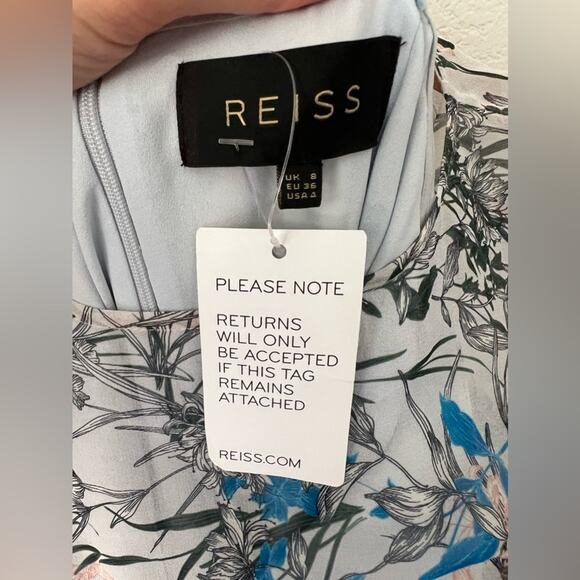 REISS Nyla Gray Blue Floral Long Sleeve Sheer Midi Dress Size 4 - Picture 9 of 12